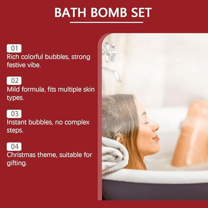 مجموعة هدايا Bath Bombs لعيد الميلاد - فزيز حمام معطر مع زيوت عطرية - مرطب للجسم للبشرة الجافة - هدية سبا منزلية مريحة للنساء والرجال والأطفال - سريعة الذوبان والرغوة الغنية - Image 2